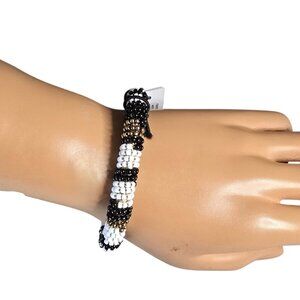 Treasure & Bone Neutral Black Gold Tone Small Beaded Cuff Bracelet NWT